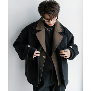 JK205P140 加棉P150男士羊毛加厚假两件夹克上衣冬季短款毛呢外套图片