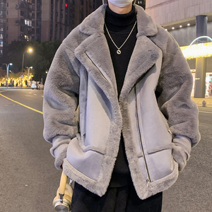 DY01P140 大货加厚毛绒外套仿皮毛一体棉服男士痞帅潮牌加绒棉服图片