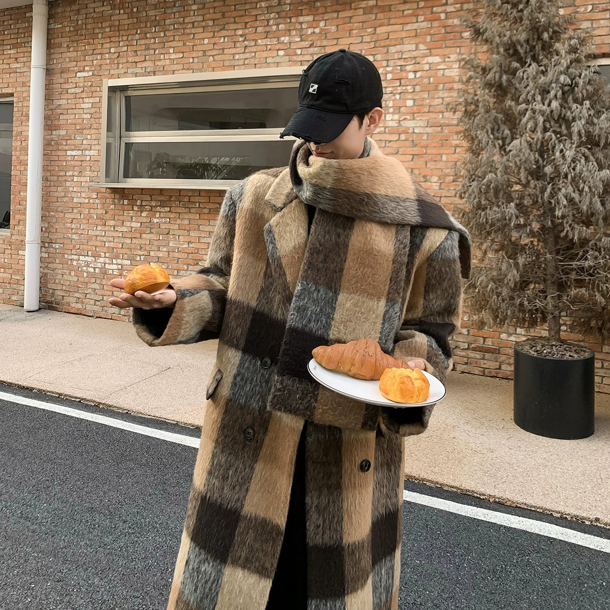 DY66P150现货送围巾美拉德加棉毛呢大衣男氛围感过膝风衣外套，男装风衣，星座1115（原A403）