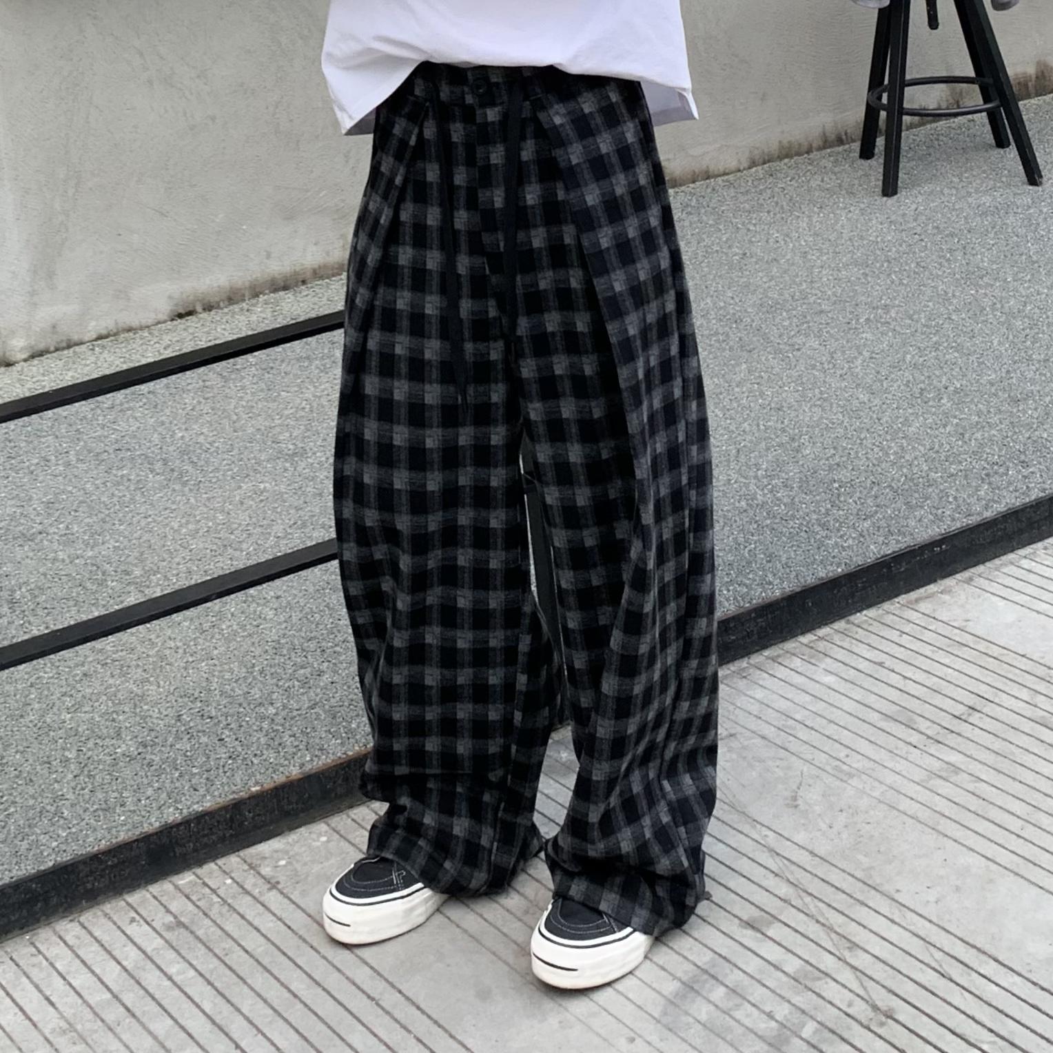 K2027P55秋冬复古格子阔腿休闲裤加厚宽松百搭显瘦裤子男女情侣，男装休闲裤，星座1115（原A403）