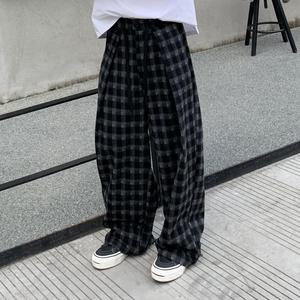 K2027P55 秋冬复古格子阔腿休闲裤加厚宽松百搭显瘦裤子男女情侣，男装休闲裤，星座1115（原A403）