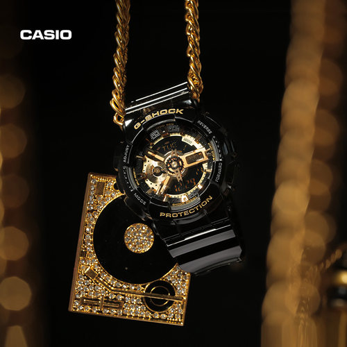 卡西欧GA-110GB人气黑金运动男表