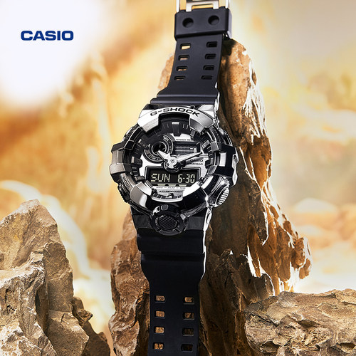 金属双显卡西欧运动手表