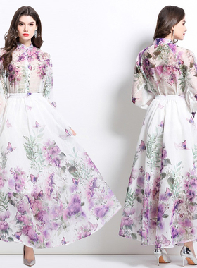 GRETA 2025春季新款油画花卉衬衫上衣收褶中长款半身裙套装