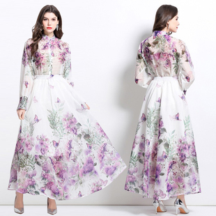 GRETA 2025春季新款油画花卉衬衫上衣收褶中长款半身裙套装