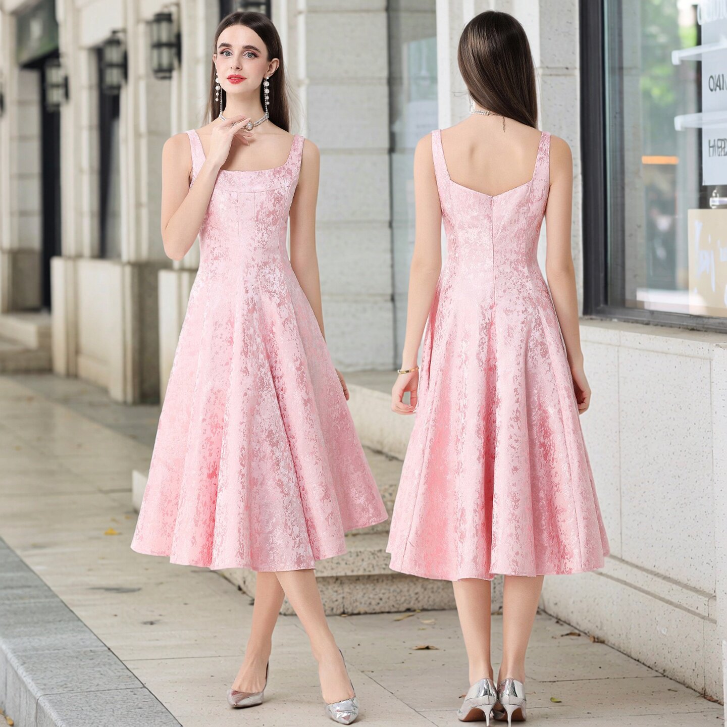 一字肩吊带提花大码性感晚礼服女