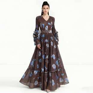 法式英伦很仙彩色蛋糕大码连衣裙名媛明星收腰大摆裙走秀礼服长裙