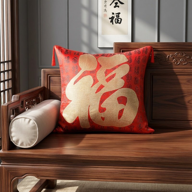 中式喜庆抱枕婚庆靠垫客厅实木沙发靠枕抱枕套不含芯红色床头靠背