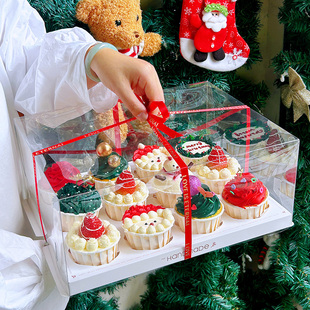 12粒纸杯蛋糕包装盒46个装透明马芬盒六格加高手提十二杯子蛋糕盒