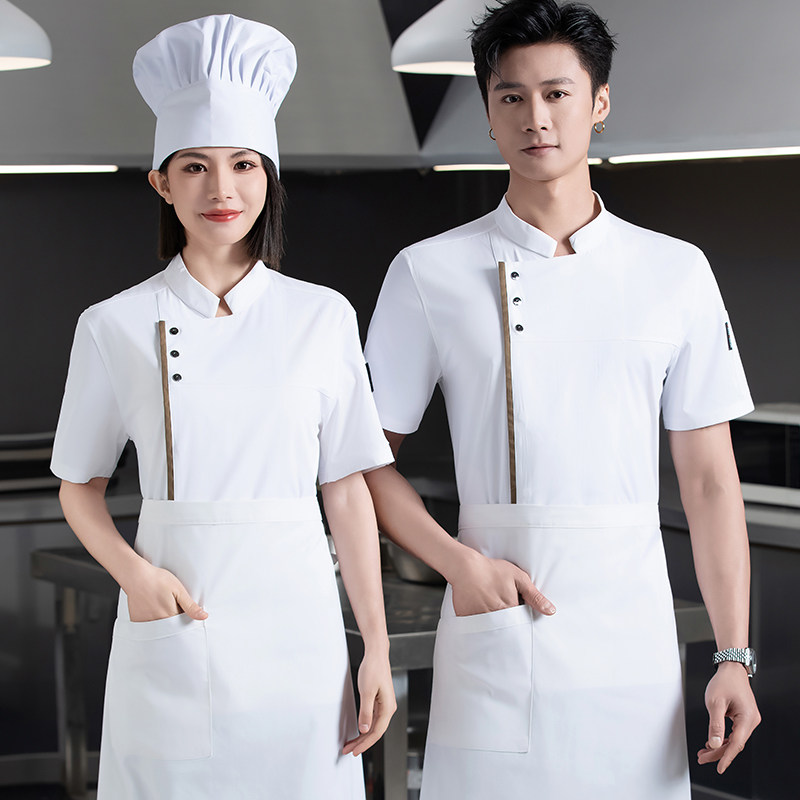 好品质厨房厨师工作服短袖夏季半男女印绣烧烤烘焙糕点茶楼食堂饭