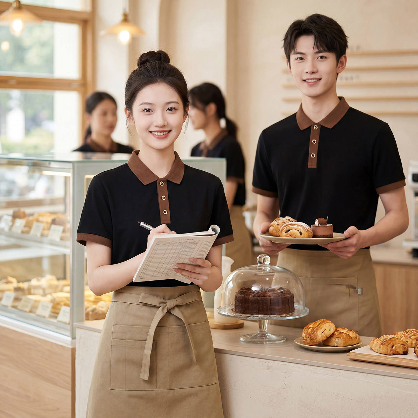 餐饮服务员工作服T恤夏季半袖男女定制烘焙糕点火锅店厨房食堂超