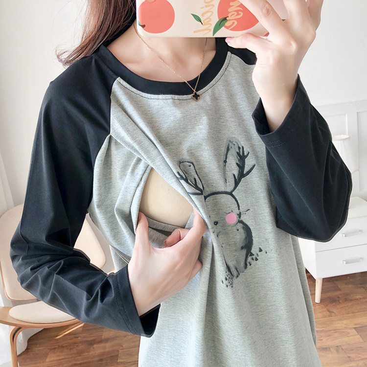 봄 가을 수유복 아우터 산후 나들이용 순면 티셔츠 더위를 타는 엄마들을 위한 가을 얇은 수유복