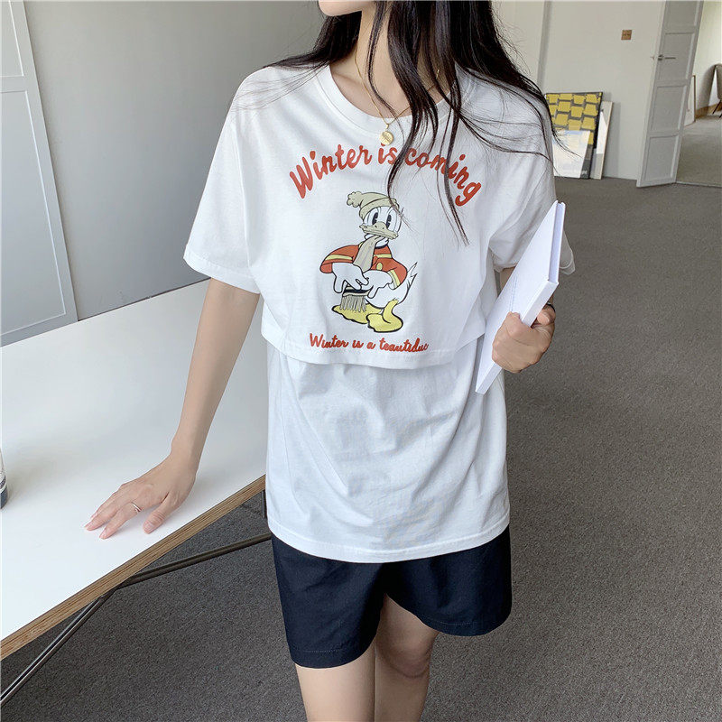 수유복 외출 더운 엄마 여름 얇은 수유상의 멋쟁이 산후 순면 반팔 티셔츠 감금복 하복