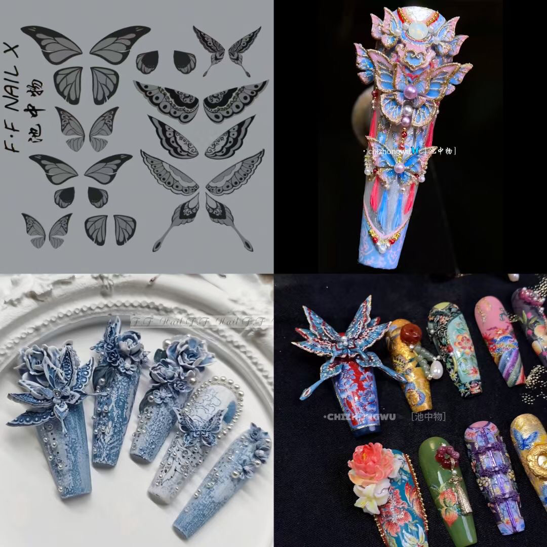 【美甲模具】枫枫模具新款纸鸢蝴蝶洋天鹅蕾丝碎花芙蓉花美甲模具