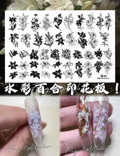 【印花板】fingertipworker小众百合复古花纹蜘蛛网美甲印花板