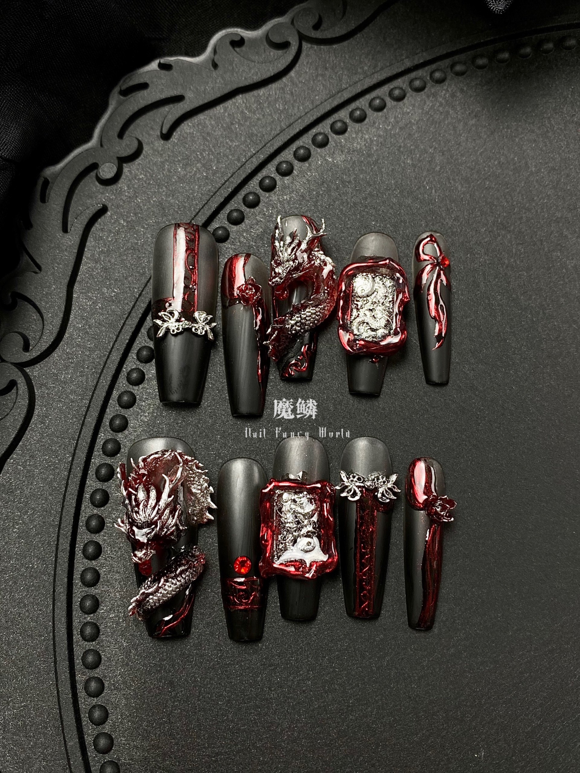 moli原创设计穿戴甲【祥瑞红龙】龙年美甲新年红色龙美甲新年战甲