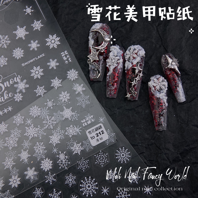 【Tomoni】美甲烫金雪花贴纸金色白色雪花贴片圣诞节贴花装饰