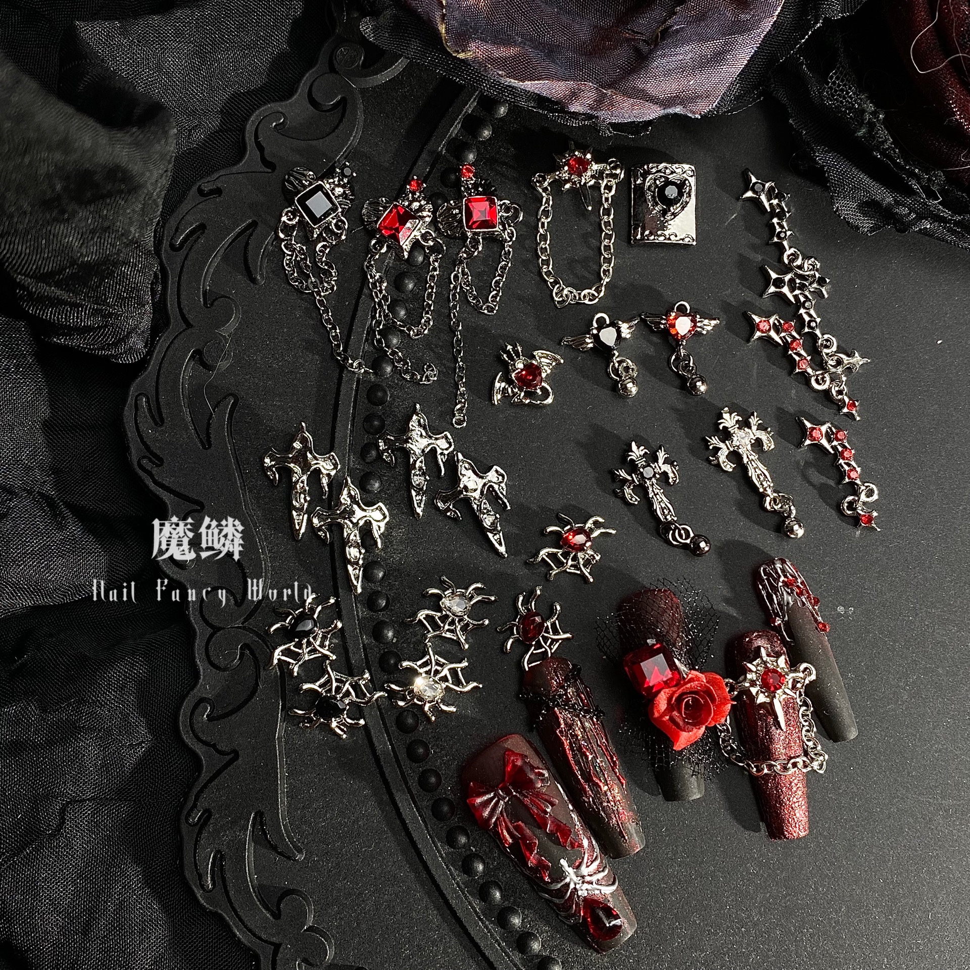 【Moli饰品】暗黑哥特风格复古十字架流苏链条暗黑朋克风美甲