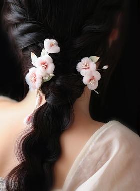 温柔甜美仿绒花发夹粉色簪花发簪冬天发饰可爱侧边夹软毛绒头饰