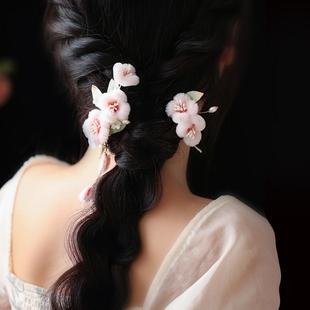 温柔甜美仿绒花发夹粉色簪花发簪冬天发饰可爱侧边夹软毛绒头饰