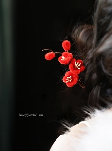 落雪红梅 仿绒花花朵发梳插梳 盘发头饰侧边点缀中国风红色古典舞