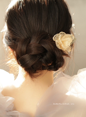 花朵发簪干枯玫瑰丸子头饰新中式发钗古典舞演出头花发饰