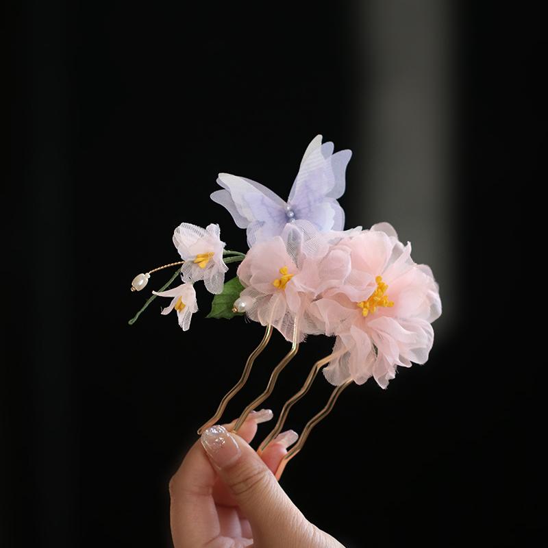 粉色牡丹花发簪破碎感仙