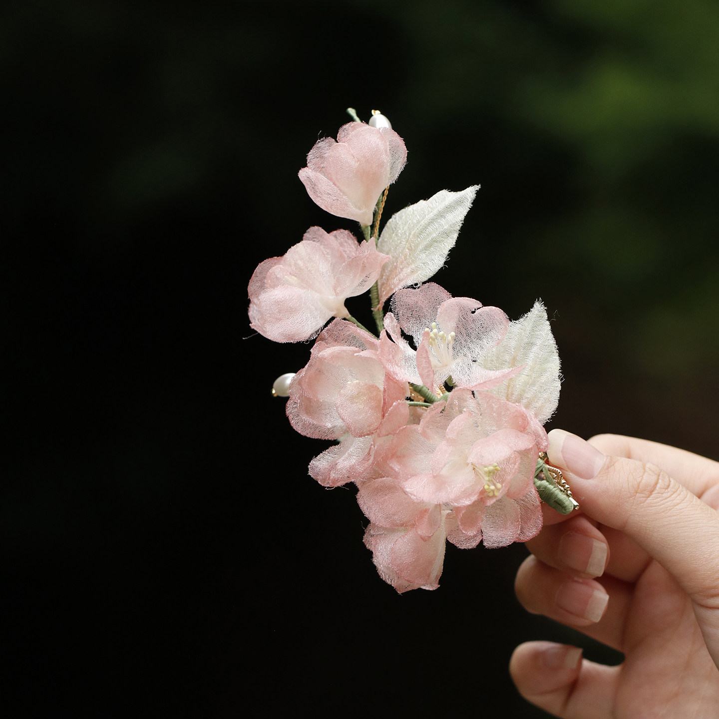 超仙粉色绢纱花朵发夹温柔图片