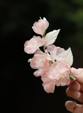 超仙粉色绢纱花朵发夹温柔