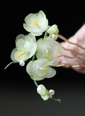 裁新绿发梳插梳薄荷曼波发饰小号烫花绿色花朵新中式头饰