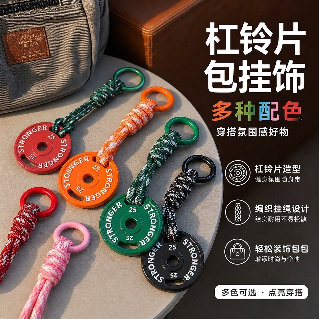 多巴胺健身杠铃片包挂件钥匙扣图片