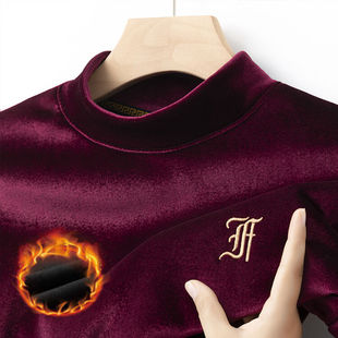 高端金丝绒卫衣男士冬季加绒加厚宽松中领保暖刺绣内搭打底衫男款