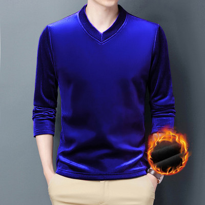 金丝绒V领卫衣男秋冬加绒打底衫
