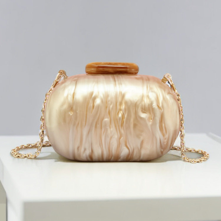 椭圆亚克力晚宴包欧美时尚纯色珠光色手拿包单肩气质宴会包盒子包