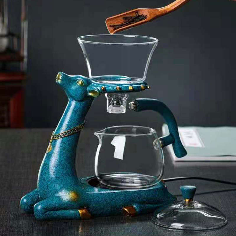 泡茶壶创意麋鹿半自动硼硅玻璃一鹿相伴磁吸冲茶懒人茶壶送礼礼品