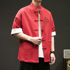 唐装盘扣中式立领百搭衬衣夏休闲上衣复古七分袖衬衫-SY12-65图片