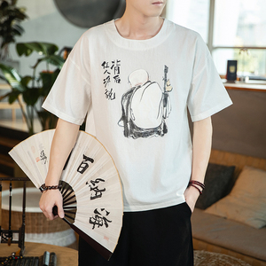 全棉印花风男士休闲复古大码宽松短袖休闲T恤 QT4011-T21-P20图片