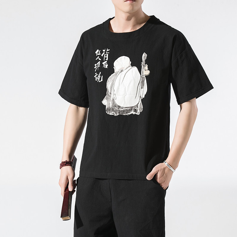 全棉印花风男士休闲复古大码宽松短袖T恤款号T21-P35,男装T恤,星座301D-2(原钱塘4011)
