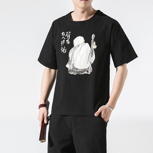 全棉印花风男士休闲复古大码宽松短袖T恤 款号 T21-P35图片