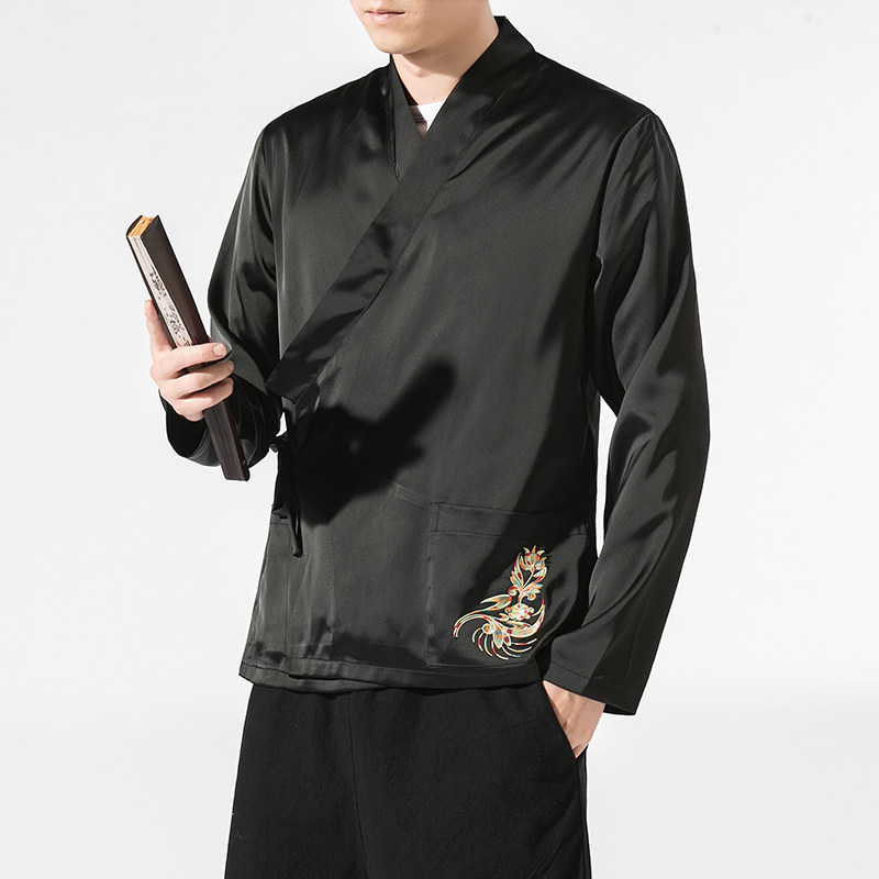 汉元素青年斜襟汉服上衣敦煌刺绣大码茶服外套复古风唐装Y12-P50,男装衬衫,星座301D-2(原钱塘4011)