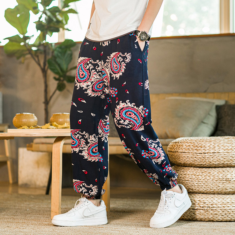 春夏风空调大码休闲束脚宽松阔腿裤灯笼九分裤裤子K32-特P25,男装休闲裤,星座301D-2(原钱塘4011)