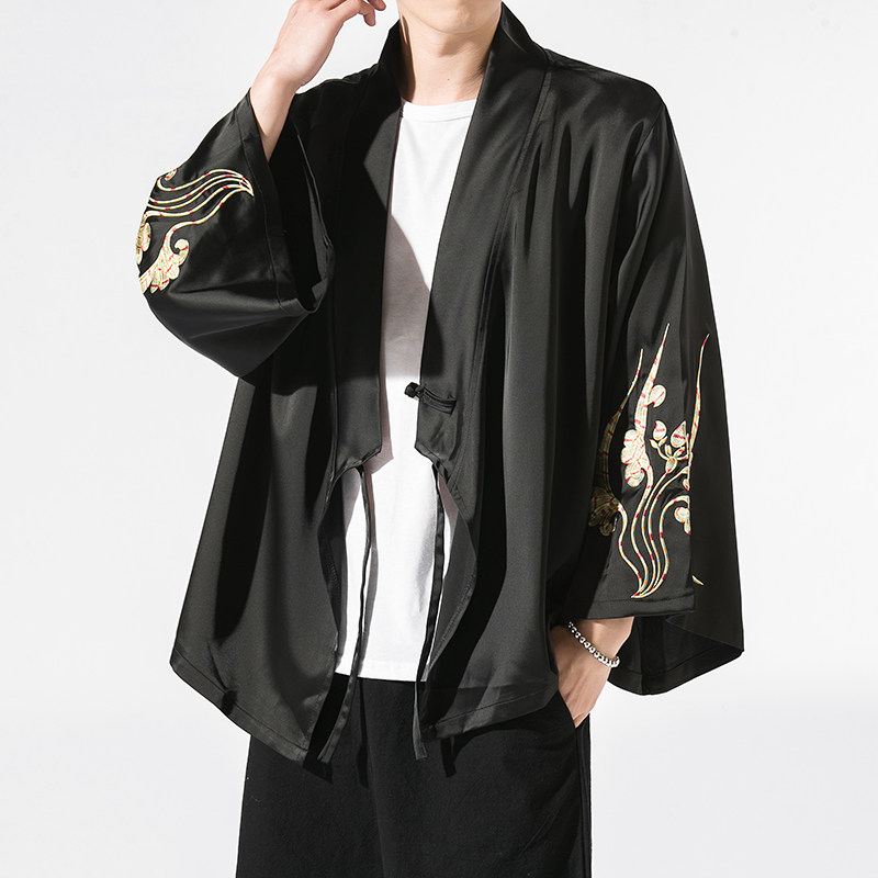 秋季汉元素休闲斜襟汉服上衣刺绣大码茶服外套复古风唐装Y13-P50,男装民族服装,星座301D-2(原钱塘4011)