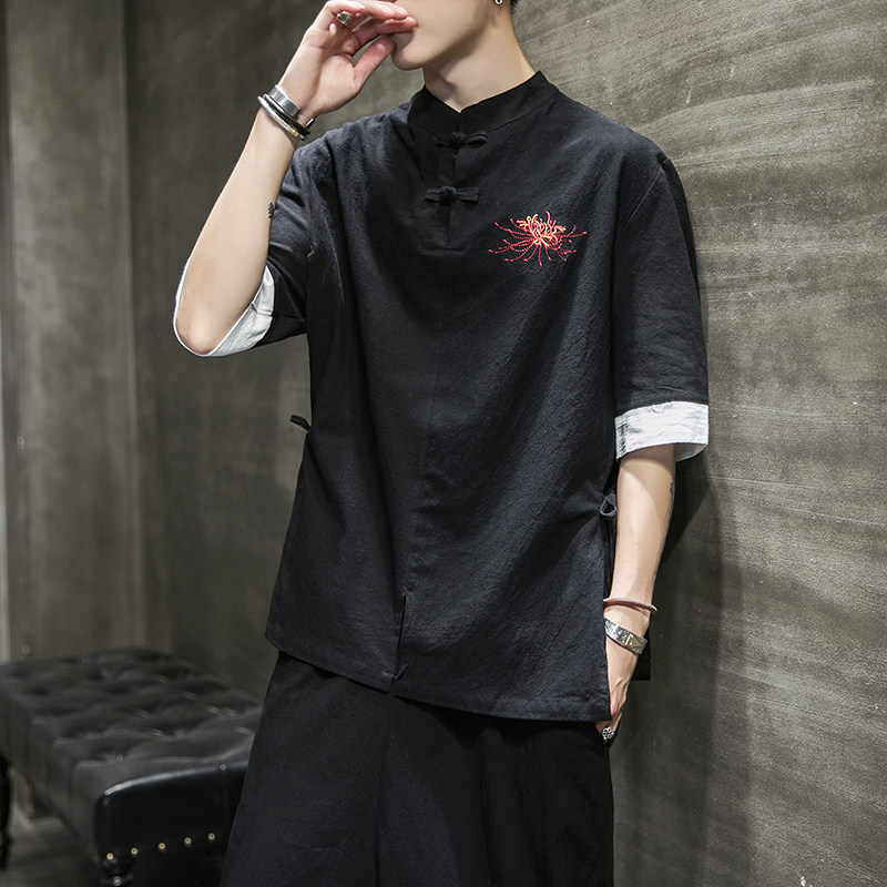 学生情侣民族风古装唐装刺绣风改良汉服大码QT4011-T15-P40,男装T恤,星座301D-2(原钱塘4011)