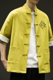 夏季男士衬衫宽松七分袖衬衣刺绣潮流格子刺绣大码男装sy12-P65，男装衬衫，星座301D-2(原钱塘4011)