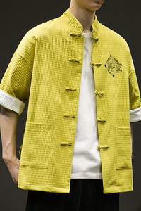 夏季男士衬衫宽松七分袖衬衣刺绣潮流格子刺绣大码男装 sy12-P65图片