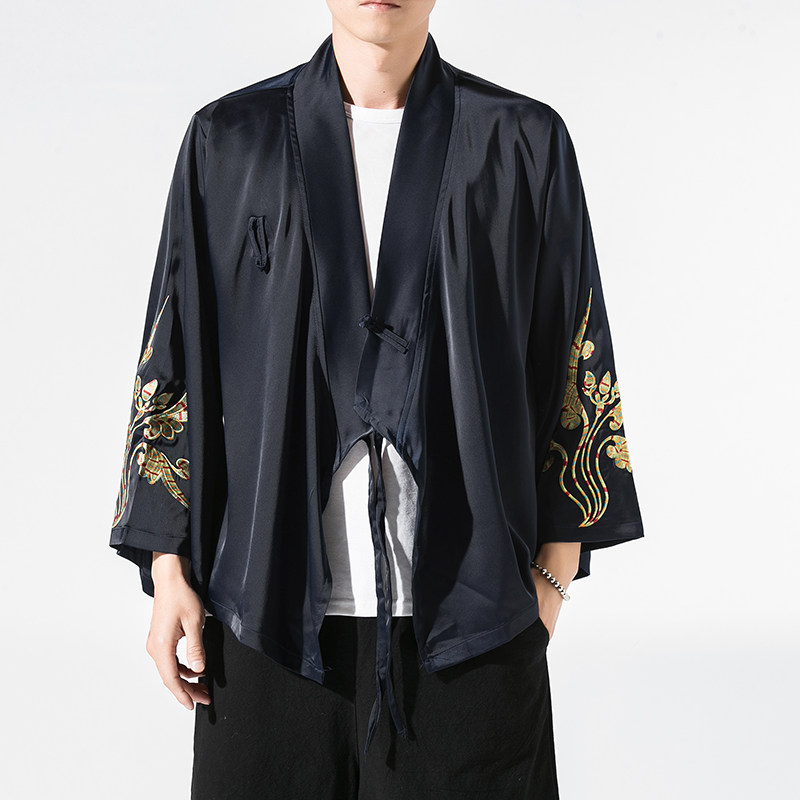秋季复古汉元素休闲斜襟汉服上衣刺绣茶服外套复古风唐装Y13-P50,男装民族服装,星座301D-2(原钱塘4011)