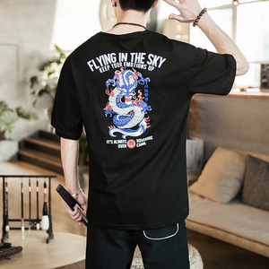 风四神兽图案青龙印花T恤男夏季棉短袖 QT4011-T08青龙-P40图片