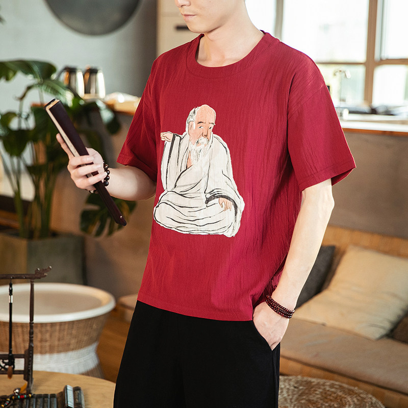 全棉印花短袖风男士休闲复古大码宽松短袖T恤QT4011-T21-P35,男装T恤,星座301D-2(原钱塘4011)