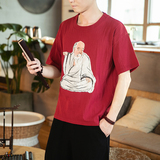 全棉印花短袖风男士休闲复古大码宽松短袖T恤QT4011-T21-P35，男装T恤，星座301D-2(原钱塘4011)