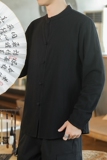 秋季中式长袖纯色立领上衣风唐装盘扣衬衣大码男装C305-P55，男装衬衫，星座301D-2(原钱塘4011)